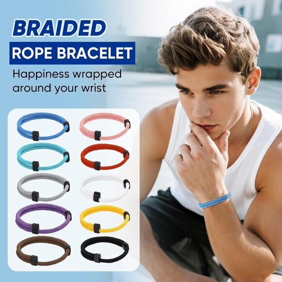 Nautical Braided Rope Bracelets Set - 10 Pcs Adjustable Waterproof Marine Cord G - Picture 3 of 7